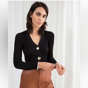 & other stories black gold button cotton blend fitted cardigan